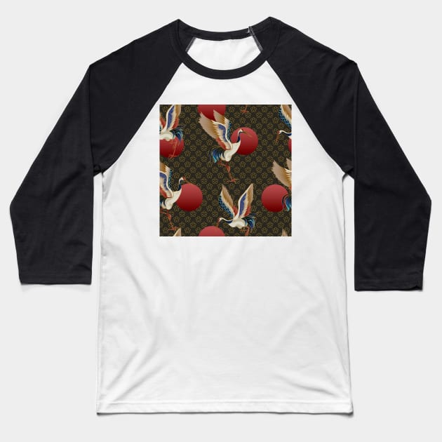 Crane bird pattern Baseball T-Shirt by Hand-drawn